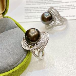 Tahitian Peacock Green & Black <b>Pearl</b> S925 Pure Silver <b>Ring</b> 12-11mm Smooth Delicate Skin Finish Paired with Gift Box - Product Image 3