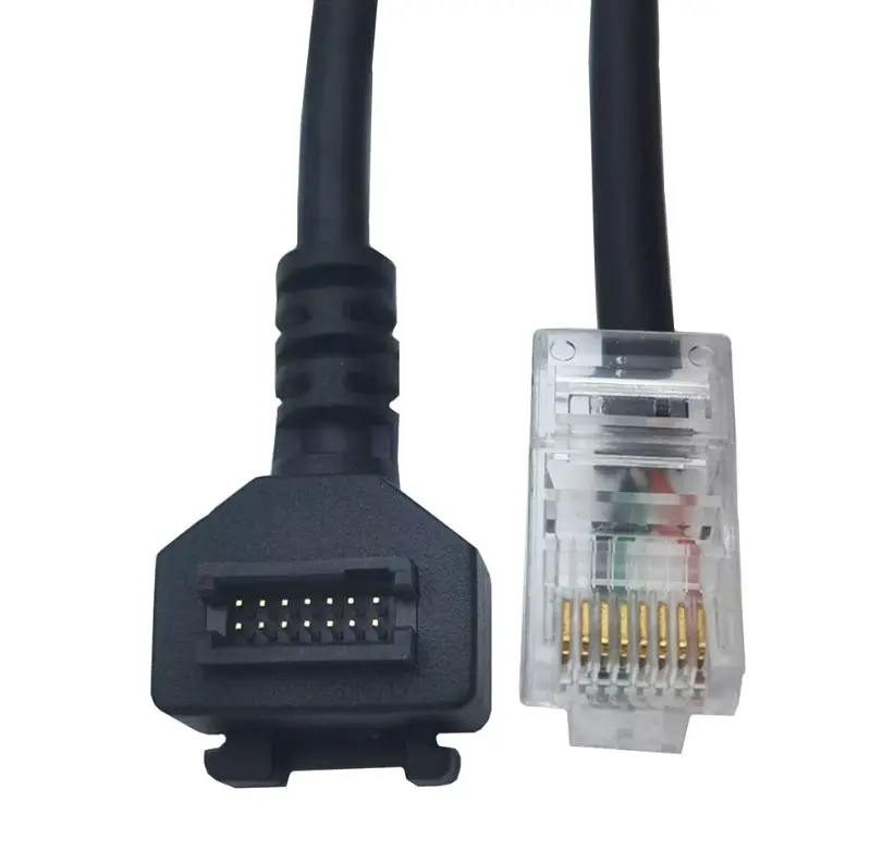 Wholesale 2m Black Spiral Coiled 14Pin Pitch 1.27 IDC to RJ45 8P8C Male Barcode Scanner Cable For VeriFone VX810