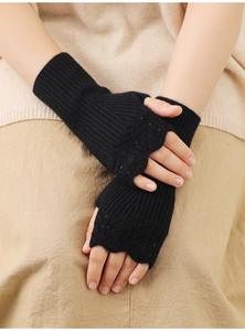 Femmes Dames Hiver Fluffy Rouge <span class=keywords><strong>Noir</strong></span> Tricoté Côtelé Sans Doigts 100% Laine Merino <span class=keywords><strong>Cachemire</strong></span> Gants Mitaines Chaudes Extérieur Mitaines - Product Image 4