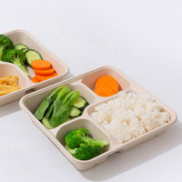 Boîte à lunch biodégradable jetable robuste avec couvercle compartiment à canne à sucre vaisselle plateau accessoire pour le camping