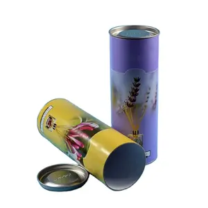 Custom Design wine glass bottle paper tube composite can with embossed metal lid end