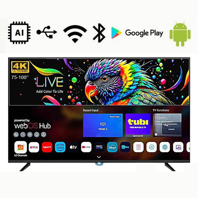 65 75 85 100 Inch Ultra Thin 4K Smart LED Television Android WiFi HDR Large Screen TV for Living Room Commercial Advertising