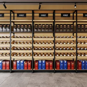 Hiện đại hàng đầu danh sách Whisky thương hiệu Kim loại lưu trữ Sắt Vàng bán lẻ treo tường rượu vang hiển thị giá kệ tủ thanh