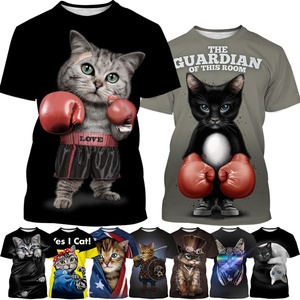 Fitspi, camisetas divertidas con patrón de gato bonito para hombre, camisetas informales de verano de manga corta con cuello redondo y estampado de animales en 3D para mujer - Product Image 1