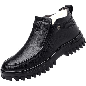 Bottes à lacets pour hommes en cuir véritable, bout rond, doublure en fourrure, semelle en caoutchouc, chaudes pour l'hiver, antidérapantes, bottes de neige pour l'extérieur - Product Image 5