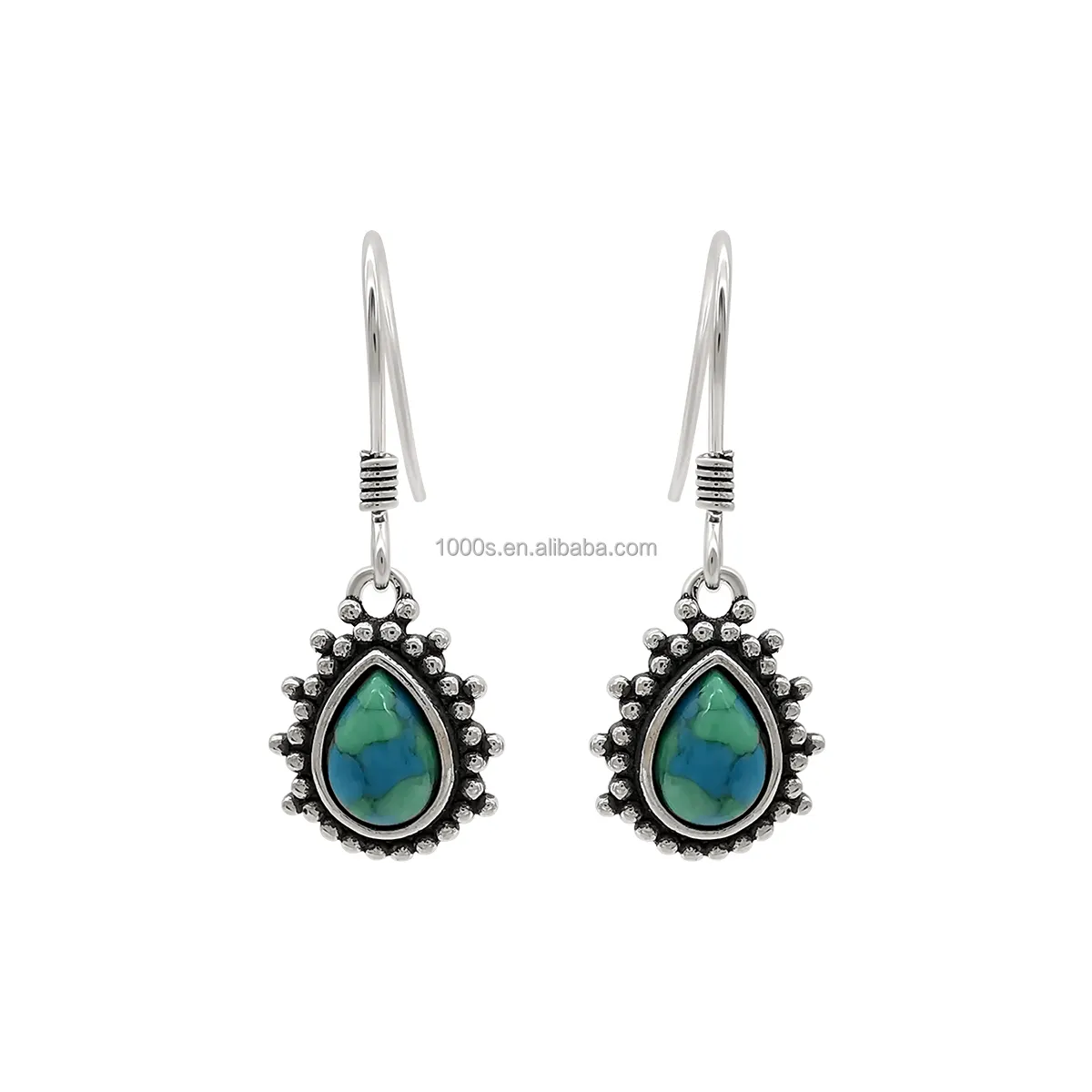 925 sterling Silver tự nhiên Turquoise đá quý Pear Earring Antique bạc trang sức nhà sản xuất