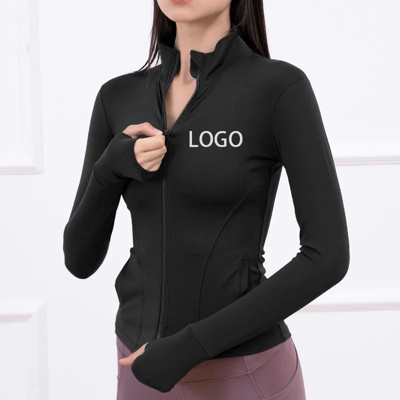 Top Sell Zipper Sports Jackets With Thumb Hole Quick Dry Long Sleeve Slim Fit Sports Tops Women Workout Running Yoga Jacket