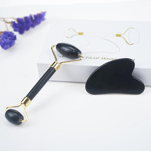 Hongyu-334 HongYu 100% Natural Handheld hitam Obsidian Rose Jade <span class=keywords><strong>Roller</strong></span> Gua Sha kecantikan pijat wajah untuk disesuaikan wajah - Product Image 3