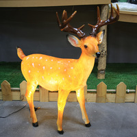 Sika Deer de resina para exteriores, estatua de ciervo Sika de fibra de vidrio con luz LED, tamaño real, adornos de animales de jardín