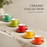Tasse et soucoupe à expresso en céramique émaillée moderne avec logo personnalisé pour service de barista en café, programmes de marque privée pour la vente en gros mondiale