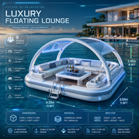 Canapé flottant gonflable de luxe pour 8 personnes, plateforme aquatique en PVC avec auvent pour les fêtes en bord de mer