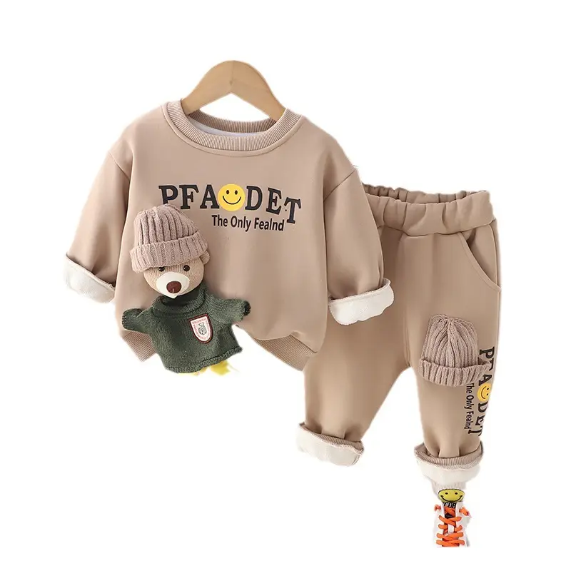 Penjualan Terbaik pakaian musim gugur lengan panjang 3d Teddy Bear Pullover kaus atasan + celana kasual 2 potong Set baju bayi