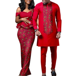 Robes africaines slim fit en coton écologique pour femmes, ensembles assortis <span class=keywords><strong>Bazin</strong></span> pour couples, tenues de soirée pour hommes, chemises et pantalons pour <span class=keywords><strong>mariage</strong></span> - Product Image 3