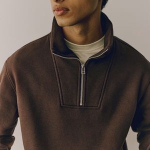 Sudadera de Felpa Francesa 100% Algodón, Corte Regular Personalizado, Cuello Alto Simulado con Media Cremallera, Manga Larga, Color Marrón Oscuro, para Hombre, Invierno y Verano - Product Image 2