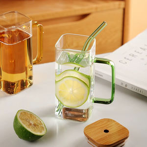 Taza de cristal de forma cuadrada de gran oferta con logotipo personalizado y tapa de Bambú - Product Image 6