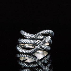 Anello Vintage a Forma di Serpente Unisex, Design in Tono Argento, Gioiello di Moda per Uso Quotidiano - Product Image 1