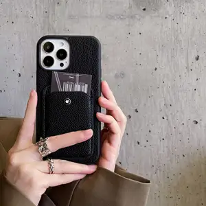 Fashion brand card holder protective Leather phone case for iphone 15 14 13 12 11 plus/pro/pro max