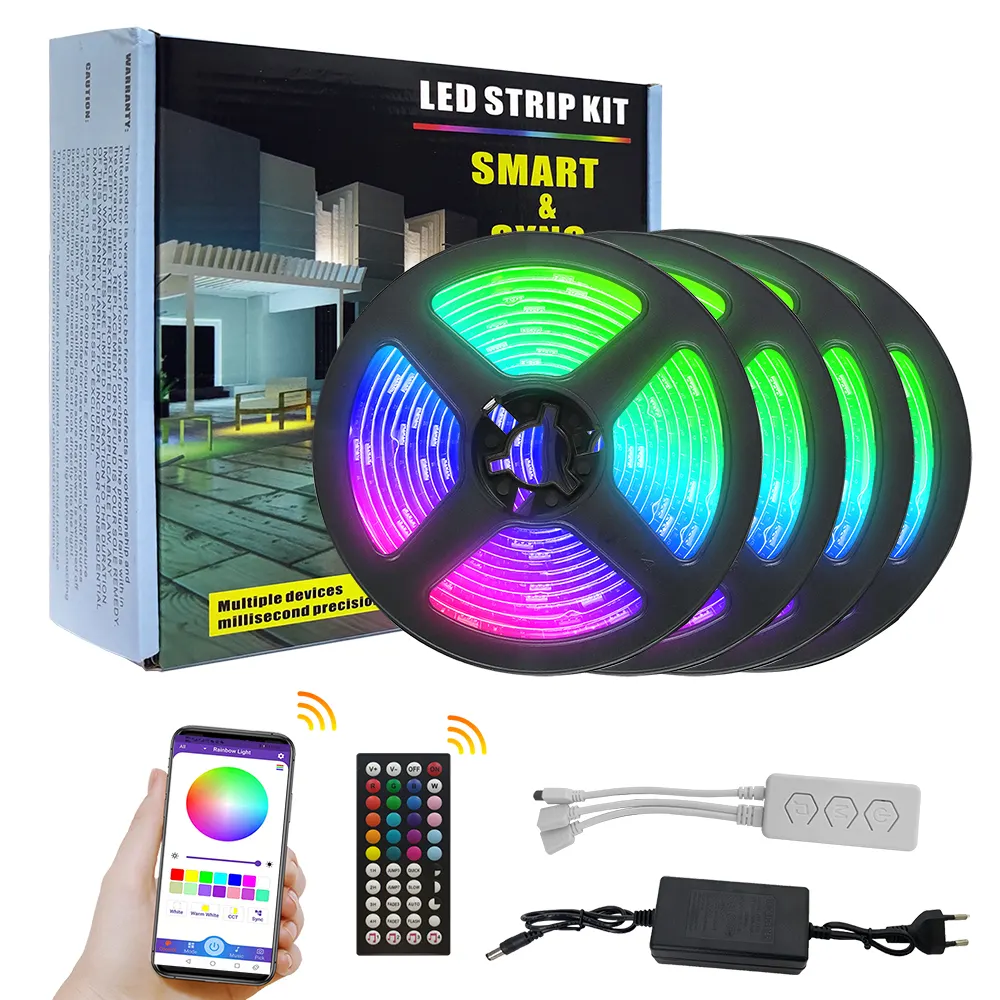 Music Sync Multi Color Led Light Strips With Remote Control 5 Meters Smart Rgb Led Light Strip Kit