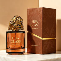 Flacon de parfum vide en verre à base épaisse, style minimaliste premium, 30ml 50ml 100ml, avec capuchon style pierre naturelle, boîte personnalisée OEM