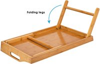 Table de nourriture pliable en bambou, plateau de lit réglable pour ordinateur portable, avec jambe et support de téléphone, pour le petit déjeuner