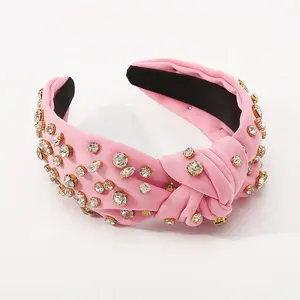 Shenglan Knotted Headbands Fashion Hairband Elegant Ladies Accessories Pearl Rhinestone Crystal For Women Embellished Pink Green