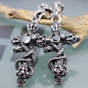 316 Stainless Steel Gothic Snake-Wrapped <b>Cross</b> Skull Pendant, Fashionable Personalized Necklace Pendant Jewelry Men's Jewelry - Product Image 4