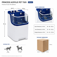 Baignoire de luxe pour animaux de compagnie en acrylique blanc nacré irisé, avec surface anti-rayures et porte d'accès, pour utilisation en salle de bain