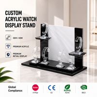 Support de montre en acrylique personnalisé pour les présentoirs promotionnels des centres commerciaux avec impression de logo personnalisé en noir/transparent