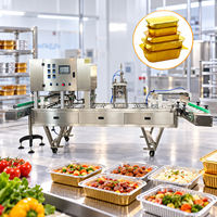 Machine de remplissage et de scellage de récipient de plateau de papier d'aluminium linéaire continu automatique équipement pneumatique de cartons de riz de fruits de mer de restauration rapide