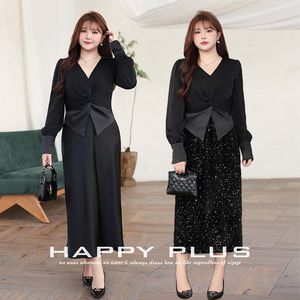 Elegant V Neck Satin Blouse Fitted Waist Spliced Design Jet <b>Black</b> <b>Long</b> <b>Sleeve</b> Wrap Tie <b>Top</b> Women Evening Wear N8982 - Product Image 3