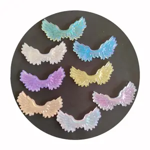20*55mm Clear Glitter Wings Acrylic Jewelry Charms No Hole 100pcs Plastic Scrapbooking Hair Ornament