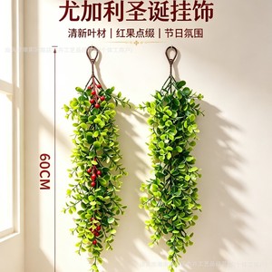 Jiehui Artificial Eucalyptus Vine With Red Berries 60cm <b>Wall</b> Hanging Decoration For Christmas Home <b>Decor</b> - Product Image 4