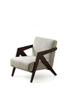 Sillón Moderno de Mediados de Siglo, de Madera Maciza, Tapizado con Tela Bouclé Texturizada, para Sala de Estar o Dormitorio - Product Image 1