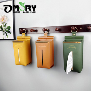 OMORY No-Drill Wall Mount PU Leather Tissue Box waterproof bathroom no-drill wall mounted tissue box - Product Image 1