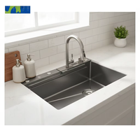 Vente flash : Ensemble d'évier de cuisine en acier inoxydable 304, monobloc, motif grain de riz, avec robinet à affichage numérique