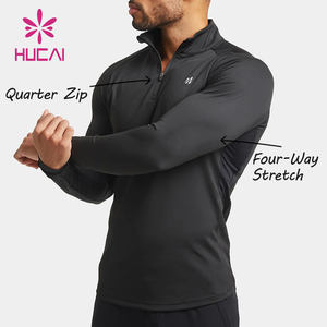 Individuell anpassbares Langarm-Kompressionsshirt für Herren mit Viertel-Reißverschluss, Trichterhals und leichter, muskelbetonter Slim-Fit-Passform für das Fitnessstudio - Product Image 1