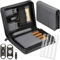 Étui de Voyage de Luxe en Cuir PU pour 4 Cigares avec Coupe-Cigares en V, Coupe-Cigares Droit, Perforateur, Pack d'Humidification et Coffret Cadeau pour Hommes