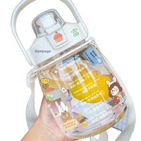 Hoge kwaliteit, grote inhoud, brede, draagbare, lekvrije, cartoon-design plastic waterfles met schouderband voor kinderen en jongens