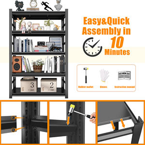 מדף ספרים מודרני ממתכת, מתכוונן, התקנה ללא ברגים, יחידת אחסון עמידה, ריהוט לבית, למשרד ולסלון - Product Image 5