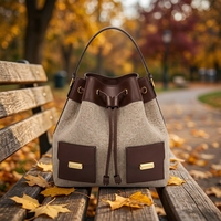 Sac fourre-tout de luxe en cuir véritable et toile pour femme, élégant et haut de gamme, avec cordon de serrage, sac à bandoulière