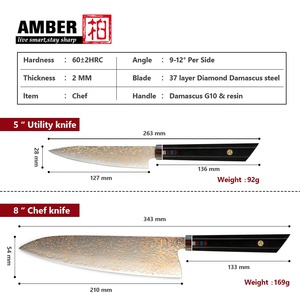Bộ dao làm bếp Amber 2 chiếc, dao gọt hoa quả đa năng VG10, dao bít tết Damascus đồng Nhật Bản, cán nhựa đen - Product Image 6