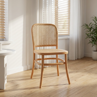 Chaise de salle à manger MULIGNA en rotin et bois massif, style nordique de luxe vintage, confortable, rétro, pour la maison, la salle de thé, avec dossier en hêtre