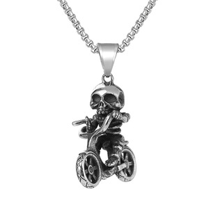 yunnique Skeleton Bike Pendant Stainless Steel Necklace Unisex Party Fashion Jewelry - Product Image 1