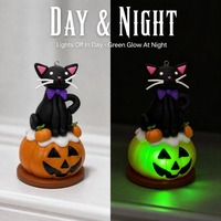 Figurine de chat noir d'Halloween personnalisée avec lumière LED, en pâte à modeler, mignonne et effrayante, décoration de table