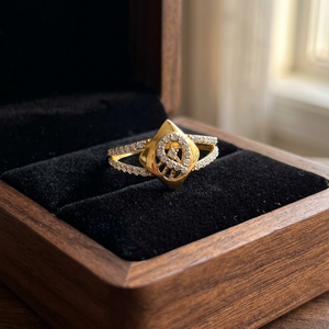 <b>Gold</b> 9K Yellow <b>Gold</b> Luxury Designer Diamond Cut <b>Ring</b> for Women with Elegant Cubic Zirconia Accents for Wedding & Party Gifting - Product Image 1