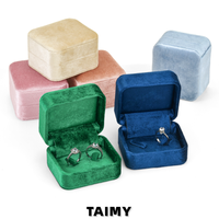Boîte à bagues de mariage carrée arrondie avec logo personnalisé, base fixe et crochet, boîte à bijoux en velours, présentoir à bagues, boîte de rangement, emballage cadeau