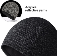 Topi Beanie Abu-abu dengan Garis Reflektif Grosir Benang Akrilik untuk Topi Rajut Desain Logo Kustom Beanie Reflektif