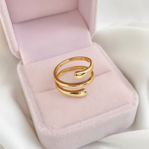 Wholesale Waterproof 18K Gold Plated <b>Adjustable</b> Size Custom Simple Glossy <b>Rings</b> - Product Image 4