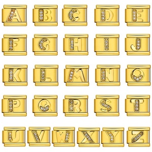 Gold-base Diamond-inlaid <b>Letter</b>-style Modular Bracelet Stainless Steel Electroplated DIY Customizable Name Wristband Chain - Product Image 4