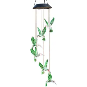 6LED verde colibrí carillón de viento decorativo luces LED solares colgante luz Solar Rgb colorido pájaro luz lámpara Solar para jardín